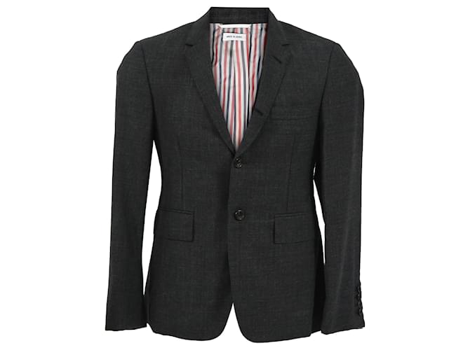 Blazer monopetto Thom Browne in lana grigia scura Grigio