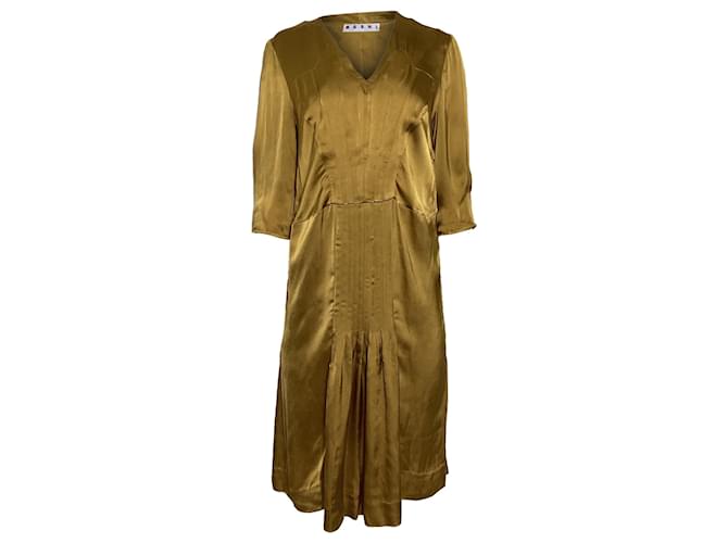 Abito plissettato Marni in viscosa dorata D'oro