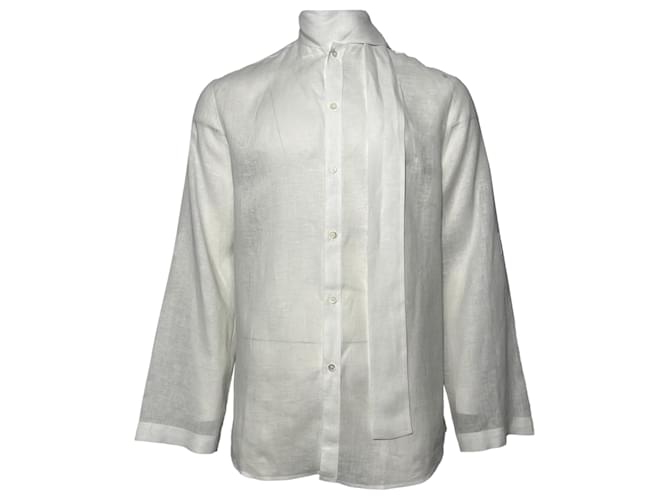 Valentino Garavani Camicia Valentino con sciarpa e logo firmato in lino bianco Crudo