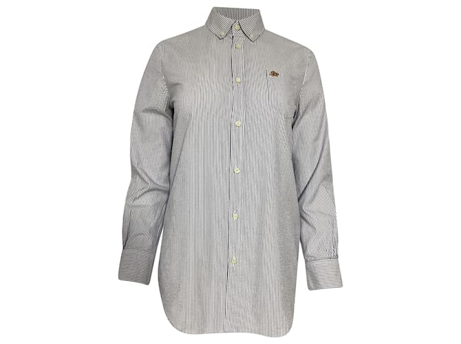 Camicia a maniche lunghe a righe con patch logo Dsquared2 in cotone blu e bianco Blu chiaro