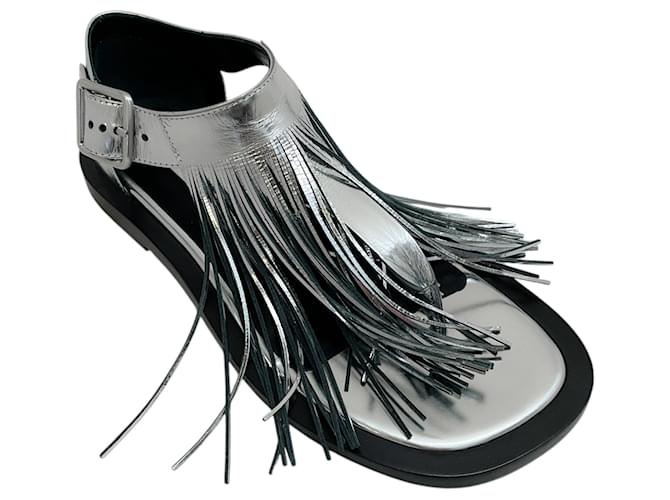 Sandali in pelle argentata con frange Jil Sander Argento