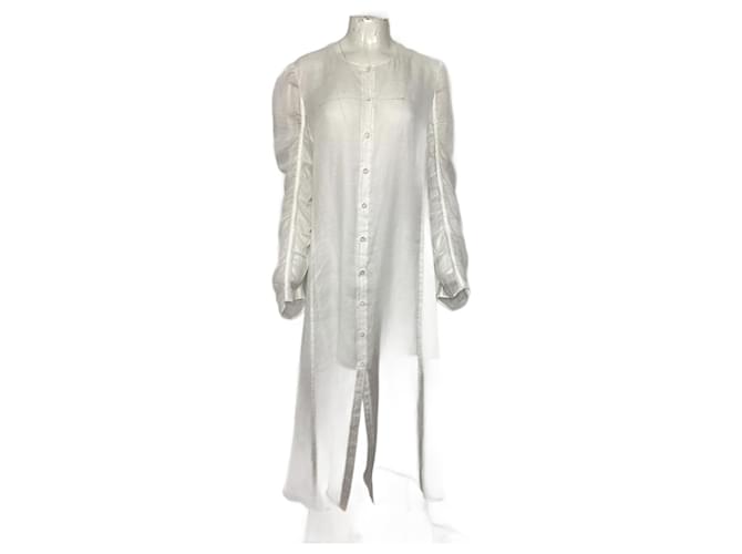 Abito camicia midi arricciato Chloé in ramie bianco