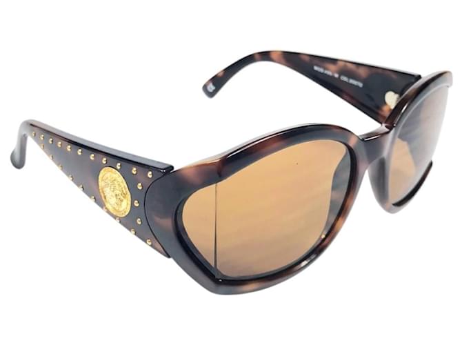 Occhiali da sole vintage Gianni Versace MOD 495 Medusa dorata tartaruga marrone D'oro