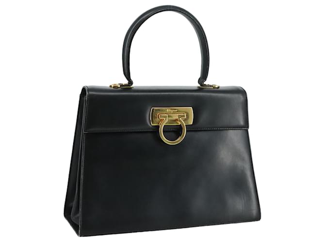 Borsa a mano Gancini in pelle nera e oro Auth 110014 di Salvatore Ferragamo Nero D'oro