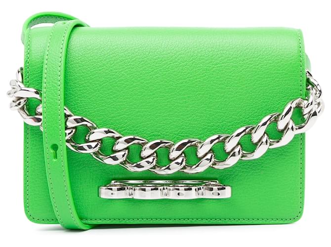Borsa a mano con quattro anelli in pelle di vitello verde Alexander McQueen