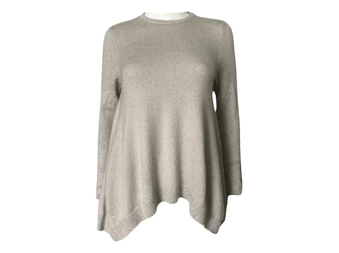 Brunello Cucinelli Top in cashmere con paillettes Beige