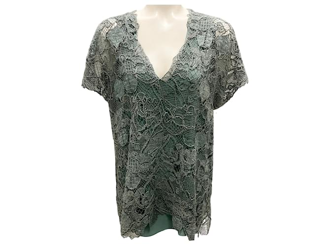 Top in crochet ricamato con perline Monili verde menta di Brunello Cucinelli