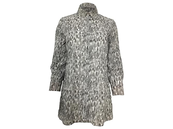 Blusa tunica con stampa Akris Asagao in voile di cotone nero e bianco