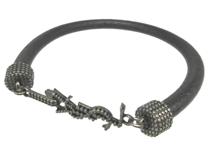 Bracciale in pelle nera Yves Saint Laurent Nero