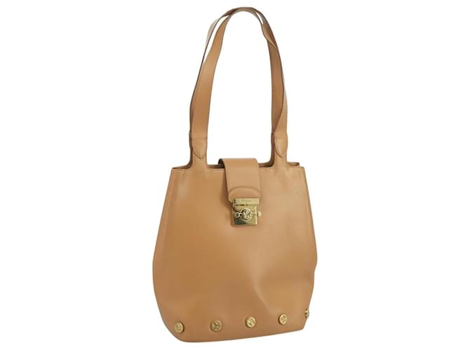 Borsa a spalla Salvatore Ferragamo in pelle dorata beige Auth bs21728 D'oro