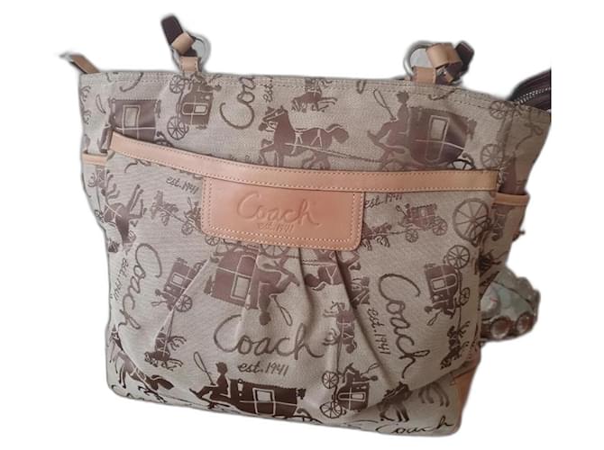 Borsa vintage Coach con cavalli Beige