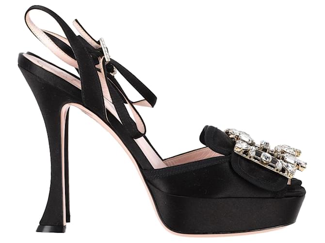 Sandali con tacco a piattaforma e fibbia in cristallo Roger Vivier Nero