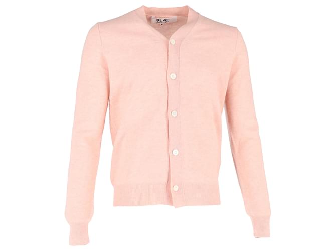 Comme Des Garcons Cardigan in lana rosa con patch logo a cuore Comme Des Garçons Play Marrone