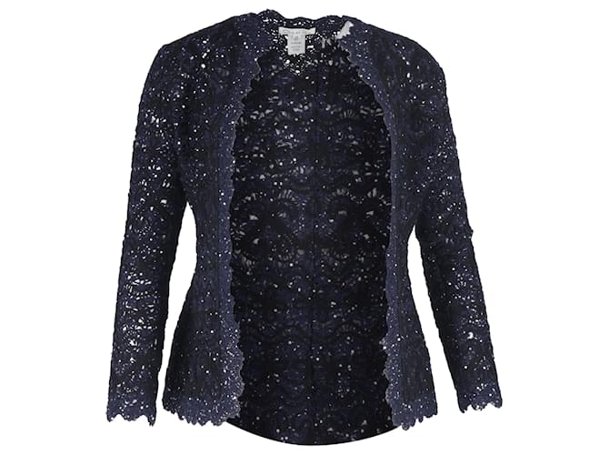 Giacca in cotone blu navy ricamata con paillettes Oscar de la Renta