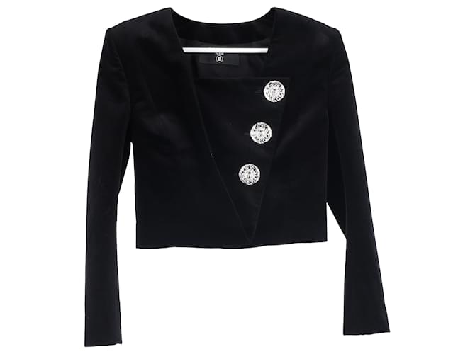 Blazer corto in velluto nero decorato di Balmain
