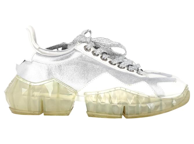 Jimmy Choo Le Sneakers Diamante in Pelle Argento e Bianca Bianco