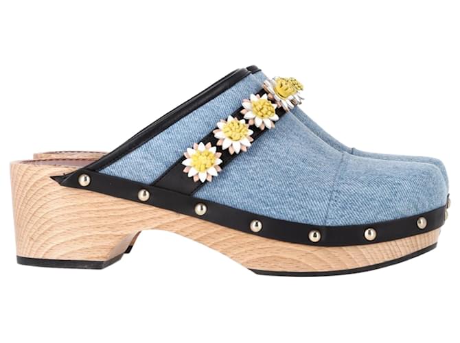 Autre Marque Zoccoli floreali Fabrizio Viti in denim di cotone blu Blu chiaro