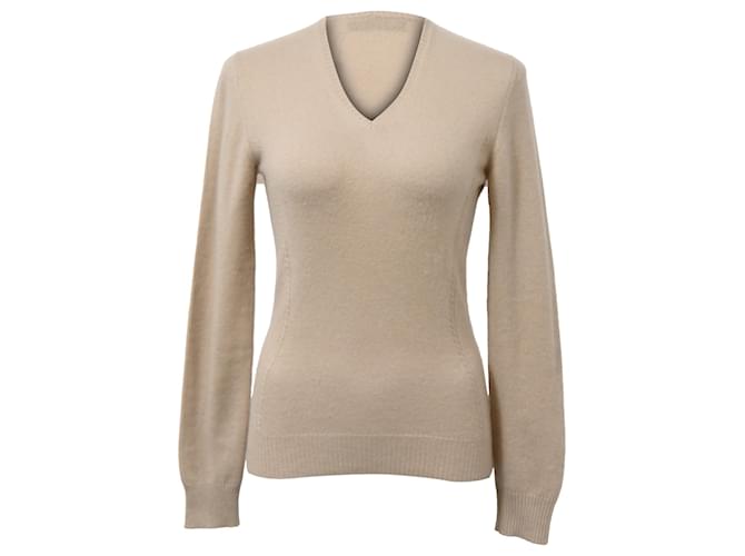 Maglione in cashmere nudo con scollo a V lavorato a maglia Loro Piana Marrone Carne