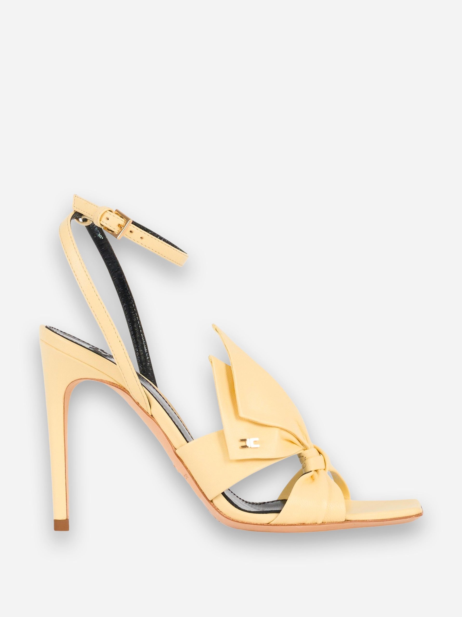 Sandalo in pelle con cinturino alla cavaglia con fiocco Giallo