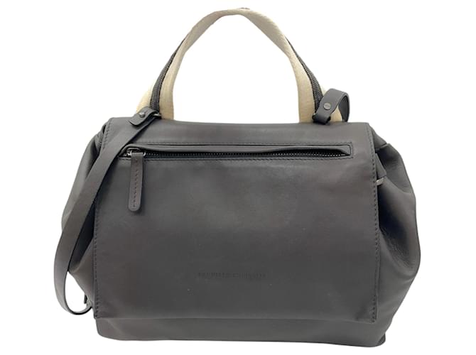 Borsa in pelle grigio carbone Monili decorata con perline Brunello Cucinelli