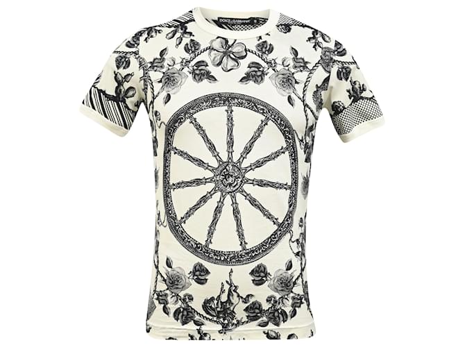 T-shirt in cotone bianco con stampa rosa Monochrome Pique di Dolce & Gabbana