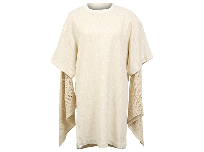 Abito a strati in viscosa crema con maniche all'uncinetto bohemien Chloé Sandy Speckle Bianco Crudo