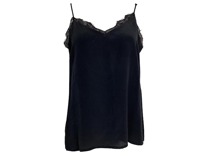 Top in seta nera con pizzo Anine Bing Nero