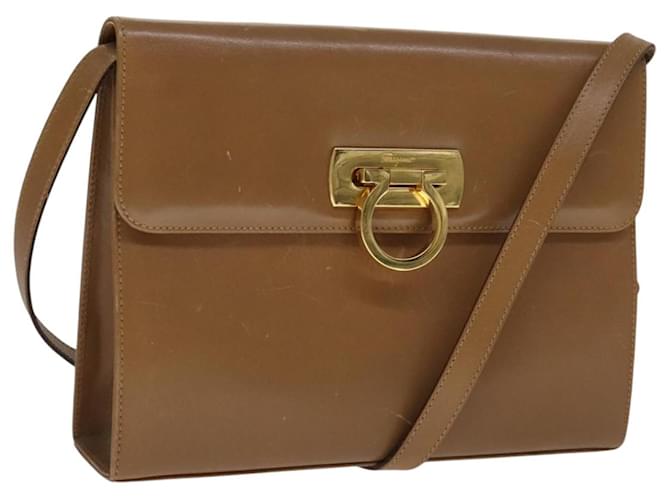 Salvatore Ferragamo Borsa a Spalla Gancini in Pelle Beige Oro Auth yk16819 D'oro