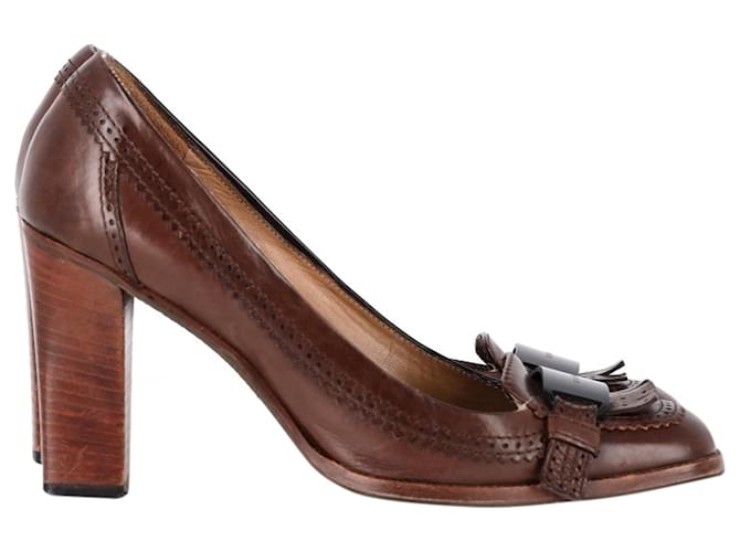 Pumps con placca logo vintage Givenchy in pelle marrone Rosso