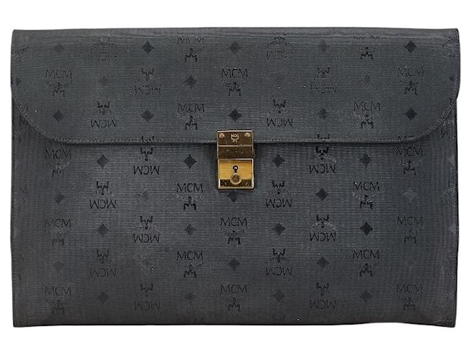 MCM Visetos Logo Briefcase in Pelle PVC Nera Nero