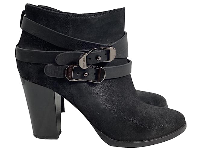 Stivaletti con cinturino in suede nero Jimmy Choo