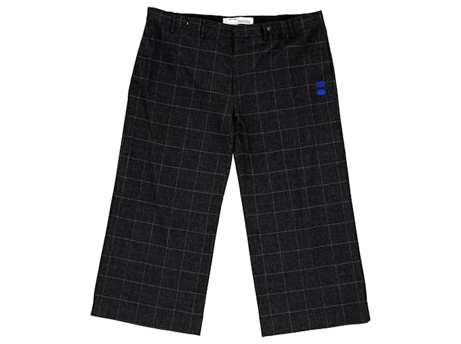 Off White Pantaloni a gamba larga a scacchi Off-White in lana nera Nero