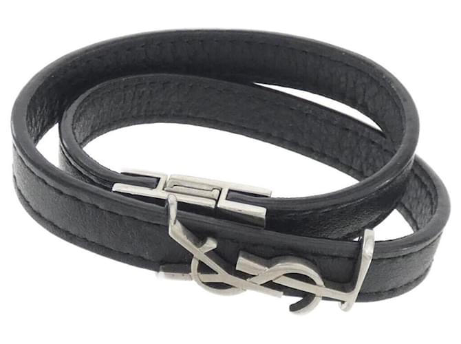 Bracciale in pelle nera e argento di Saint Laurent Nero