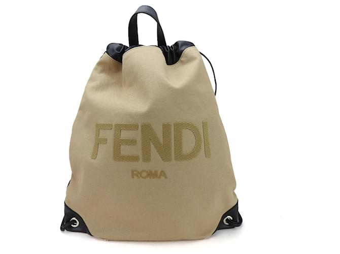 Zaino in tela e pelle Fendi Nero Beige