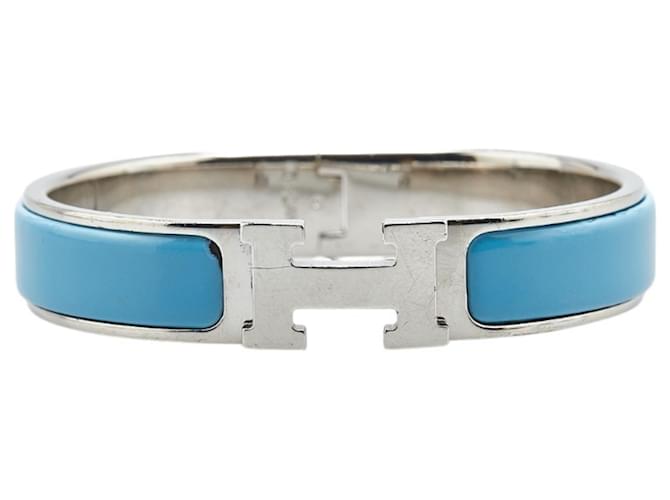 Bracciale Bangle H PM Click-Clack di Hermès Argento Blu chiaro