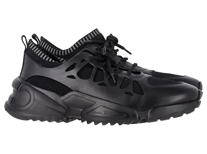 Sneakers Raintop Low-Top in nero e materiali misti di Salvatore Ferragamo