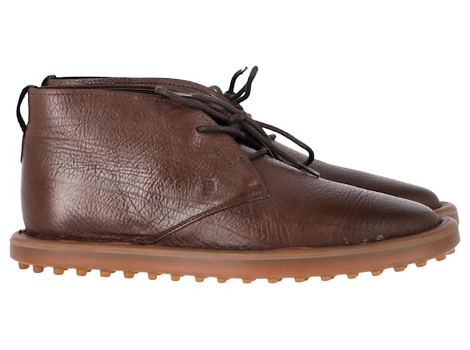 Stivali desert in pelle marrone Tod's con lacci Rosso