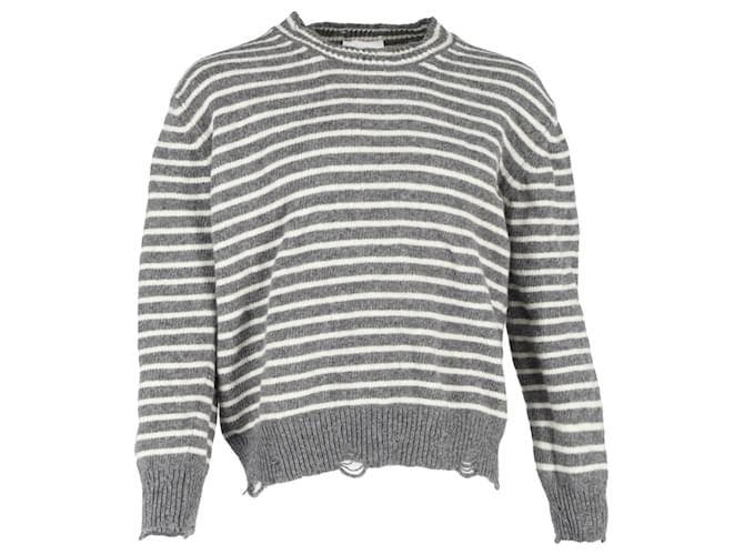 Maglione usurato Ami Stripe in lana vergine grigia Grigio