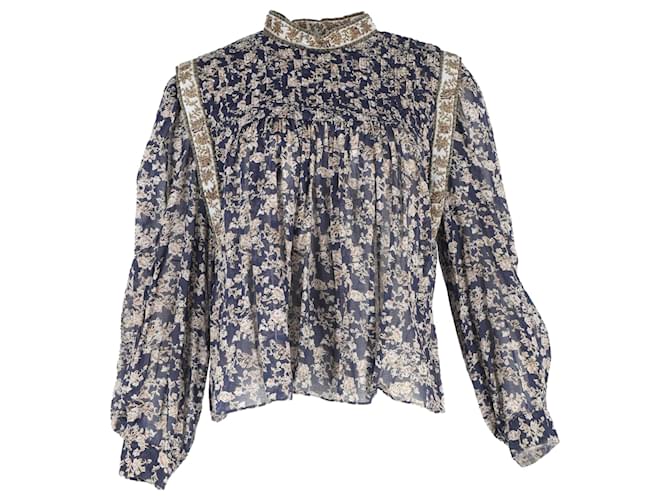 Blusa con stampa floreale Vega in cotone blu Isabel Marant Étoile