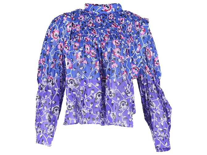 Blusa floreale Isabel Marant Étoile Vega in cotone plissettato blu elettrico