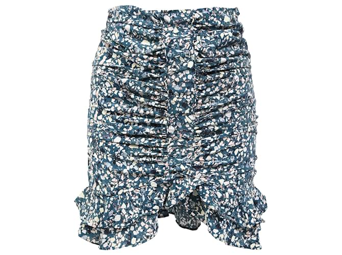 Gonna mini floreale arricciata Isabel Marant in poliestere blu