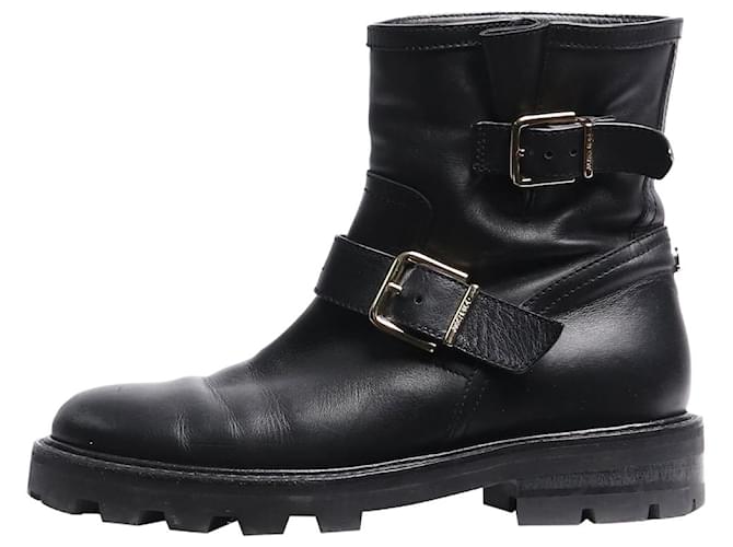 Jimmy Choo Stivaletti in pelle nera con fibbia - taglia EU 38,5 Nero