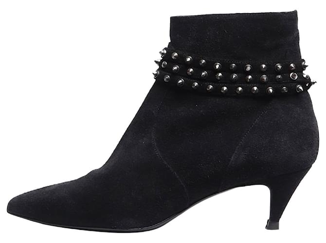 Saint Laurent Stivaletti in suede nero con borchie - taglia EU 37