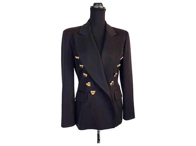 Giacca vintage anni '90 Moschino Couture in lana nera, blazer glam degli anni '90 Nero D'oro