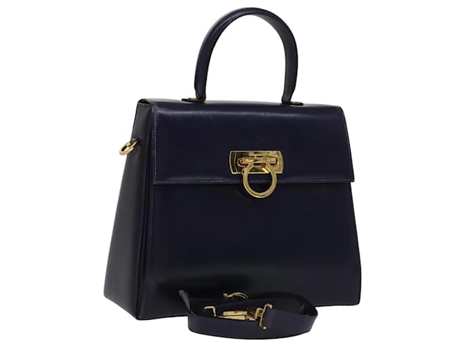Borsa a mano in pelle Gancini di Salvatore Ferragamo 2 in 1 Viola Oro Auth 111198 D'oro Porpora