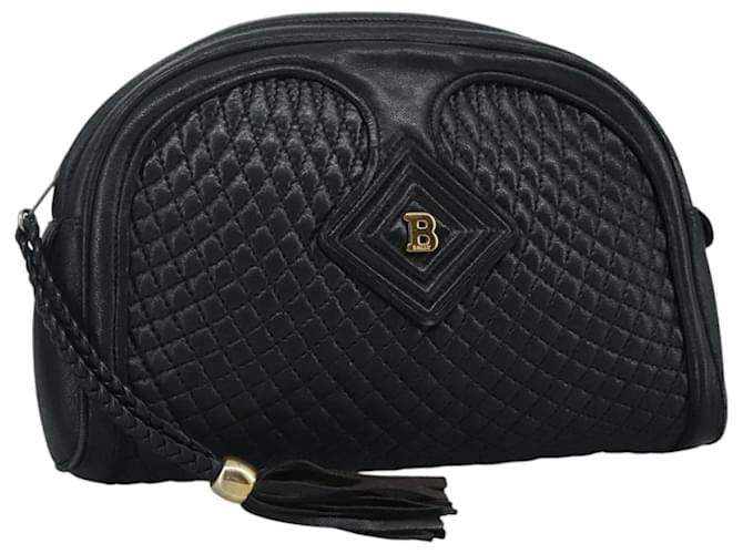 BALLY Borsa a mano in pelle nera e oro Auth 112313 Nero D'oro