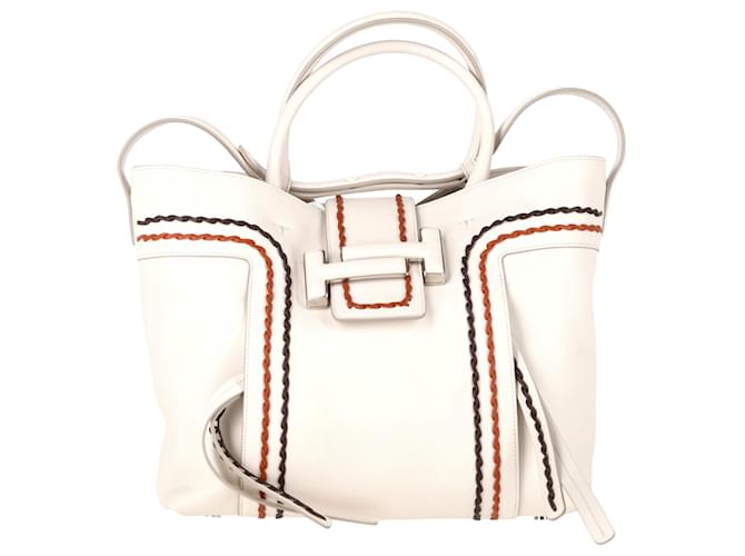 Tod's Borsa Tod’s Double T con dettagli di cucitura in pelle bianca Bianco Crudo