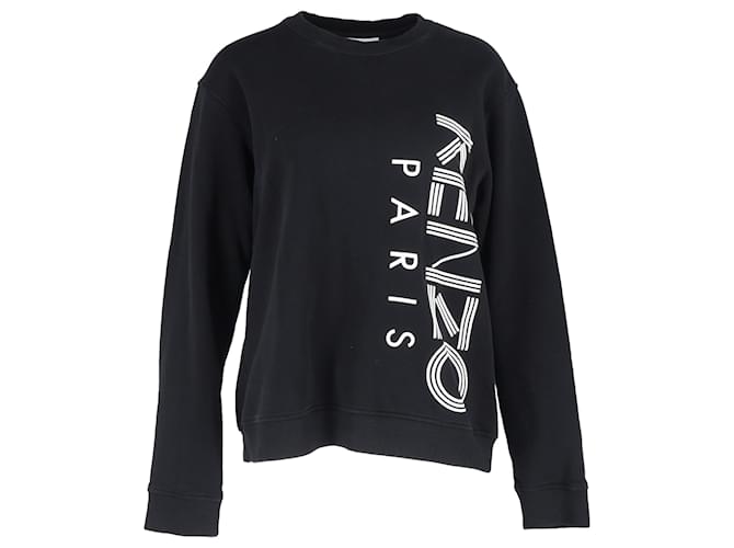 Maglione girocollo in cotone nero con stampa Kenzo