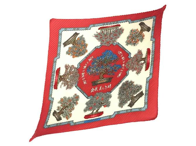 Sciarpa plissettata Hermès Carré 90 Bonsai Rosso Crudo