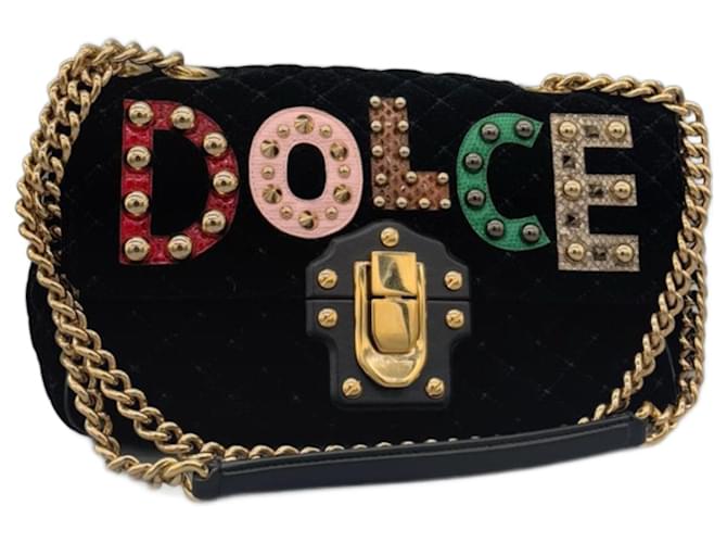Dolce & Gabbana Borsa a Spalla Lucia in Velluto Nero
